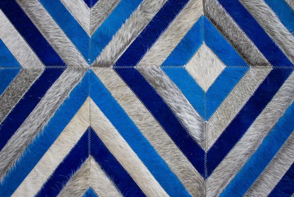 Blue Diamond Patchwork Cowhide Rug Design