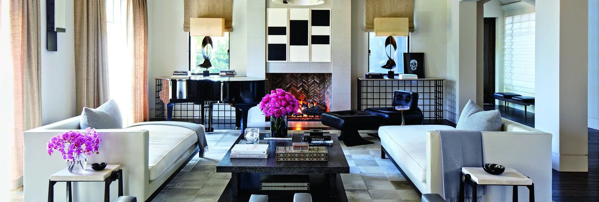 Patchwork cowhide rug in the home of Kourtney Kardashian