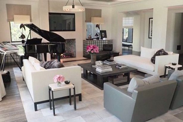 Patchwork cowhide rug in the home of Kourtney Kardashian