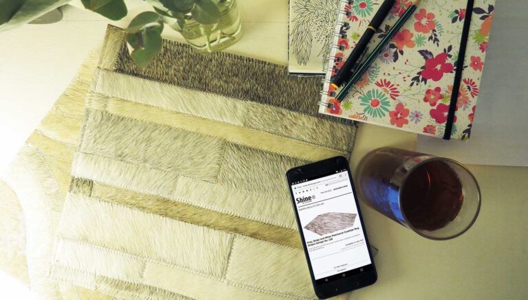 Sample of a patchwork cowhide rug in stripes