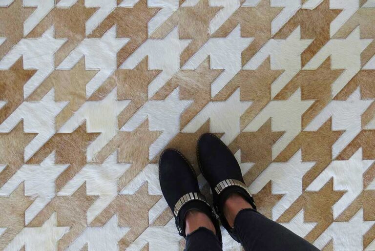 Detail of Houndstooth Patchwork Cowhide Rug