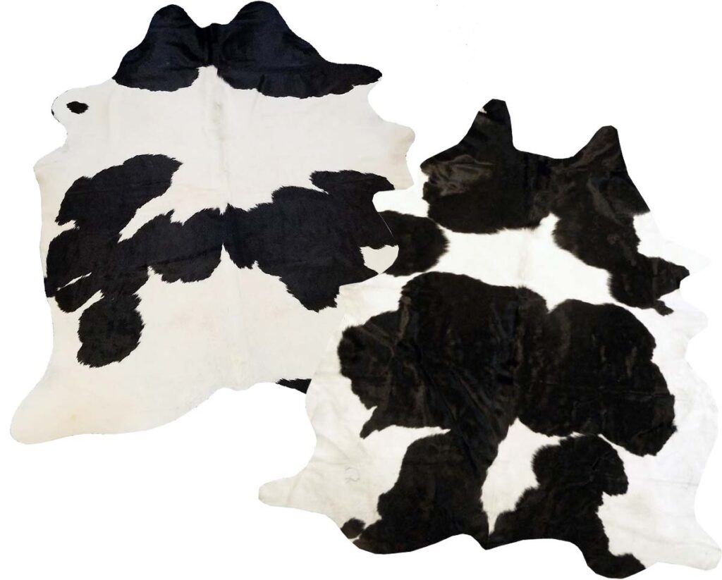 Black and White Holstein Cowhide Rugs paired together
