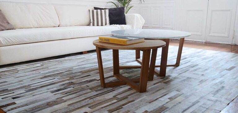 Gray, Beige, White cowhide patchwork Rug Stripes Design