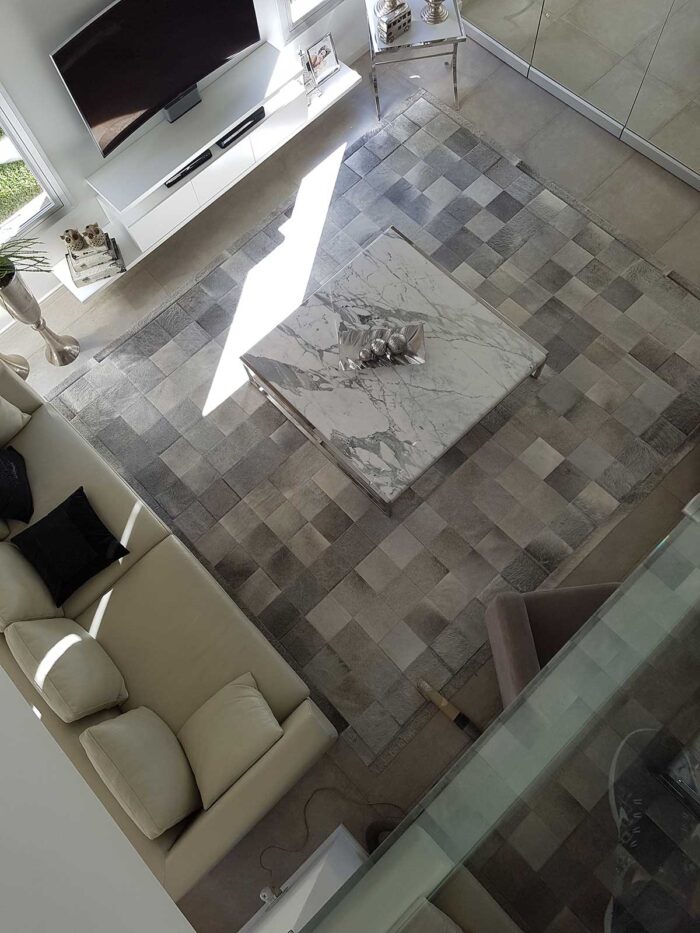 Custom Project Gray Patchwork Cowhide Rugs In Squares Shine Rugs