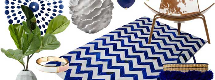 Navy style: White and Blue Chevron patchwork cowhide rug