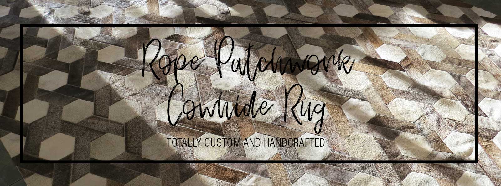 Custom Rope Patchwork Cowhide Rug in taupe and light gray