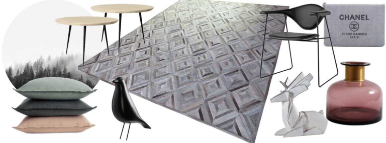 Nordic style with a Taupe and Cream Diamond Patchwork Cowhide Rug