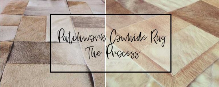 Beige patchwork cowhide rug by Shine Rugs