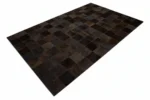 brown squares patchwork cowhide rug full view