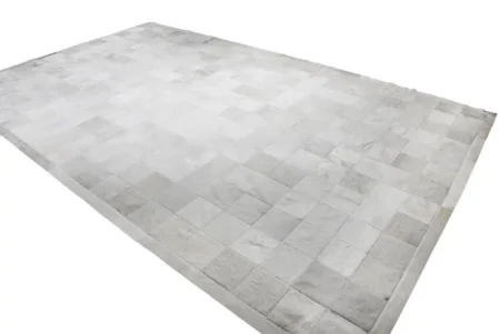 White Squares Cowhide Rug – Custom Handmade White squares cowhide patchwork rug custom size handmade white cowhide area rug minimalist design