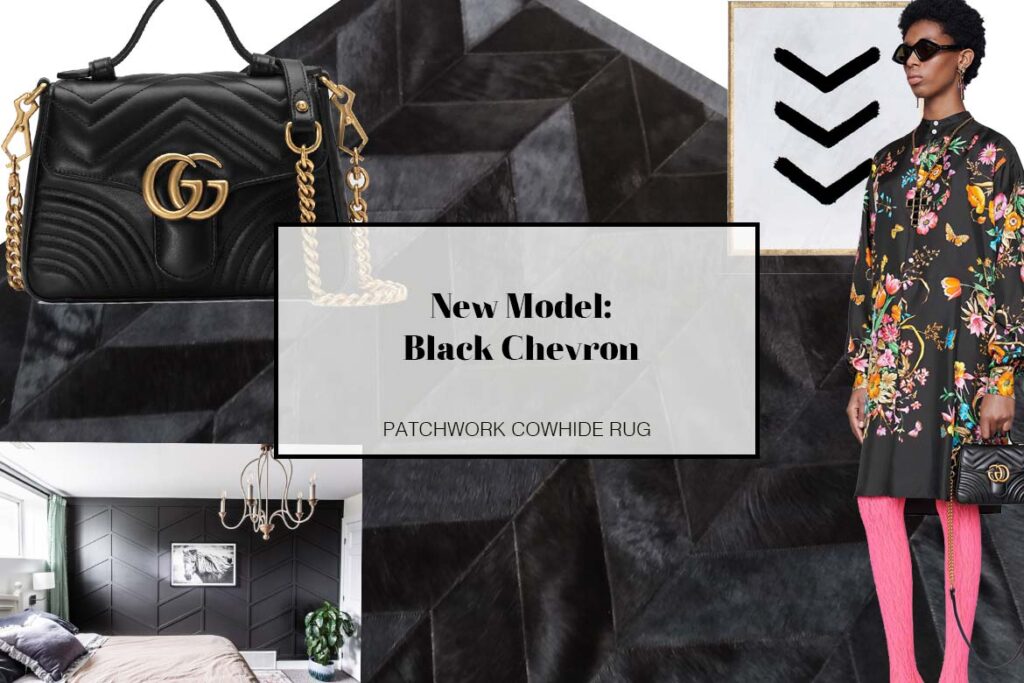 New Black Chevron Patchwork Cowhide Rug