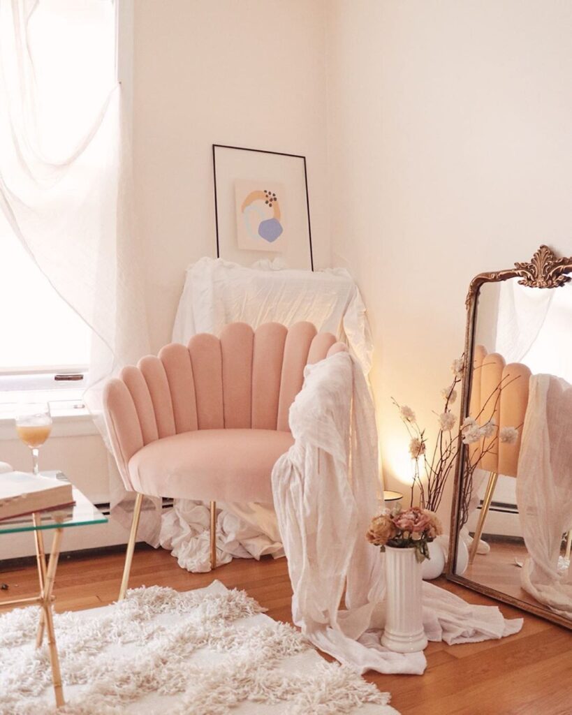 The perfect pink bedroom chair by Hello Lovely Living