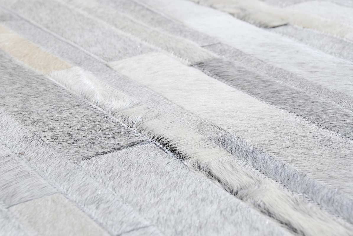Gray Patchwork Cowhide Rug in Stripes