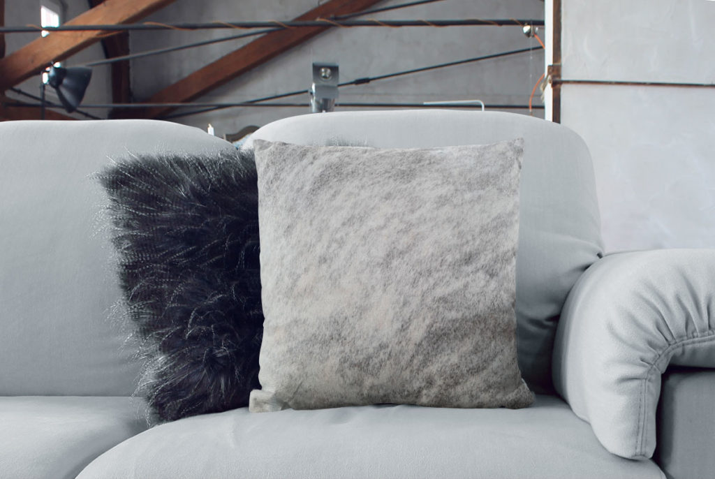 Brindle grey cushion with scandinavian fur pillow by Shine Rugs