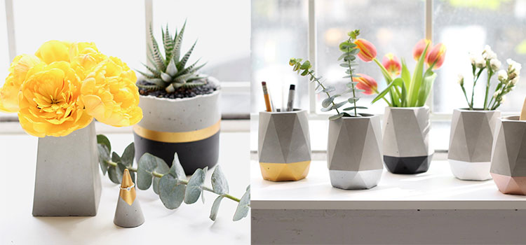 Concrete ring holders, planters and vases by EMSAY Studio