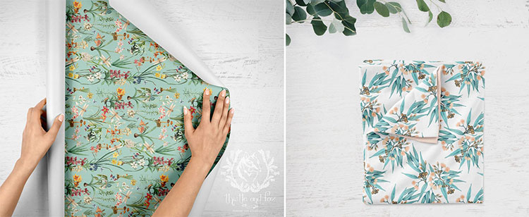 Peel and stick wallpaper and organic cotton baby swaddle blankets by Thistle and Fox