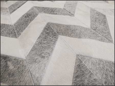 White and Gray Custom Patchwork Cowhide Chevron Area Rug