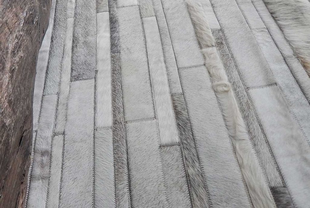 White and Gray Patchwork Cowhide Rug Stripes No. 252