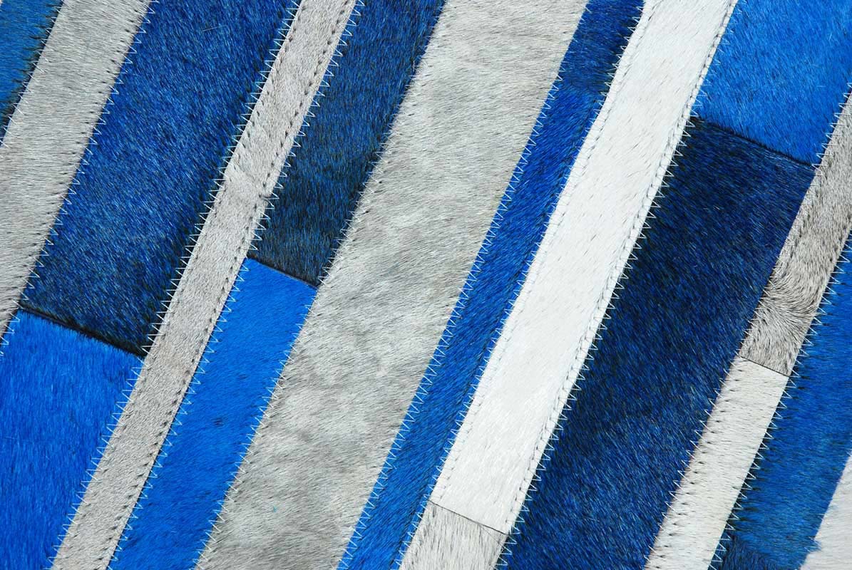 Blue and White Patchwork Cowhide Rug Stripes Design No. 277