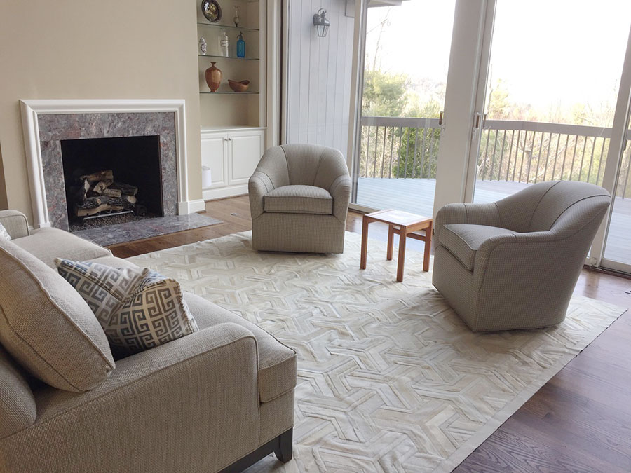 White Toto Cowhide Patchwork Rug at Bonnie's home