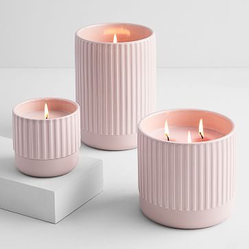 Fluted Pink Ceramic Candles - Blush Woods