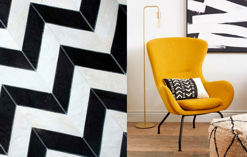 Feeling bold? A Black and White Chevron Rug will come to life when combined with a mustard piece of furniture!