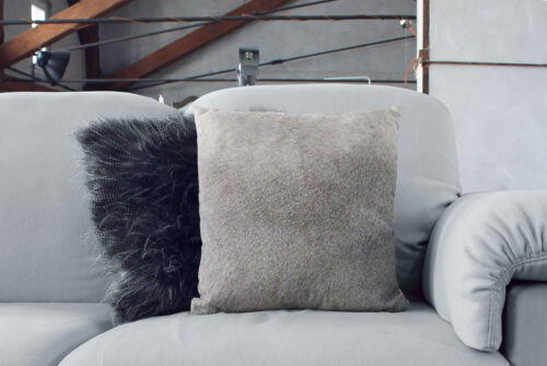 Unique Gradient Gray Cowhide Cushion in living room