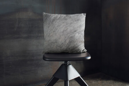 04-brindle-50x50-04 Gray Brindle Pillow on industrial wooden stool
