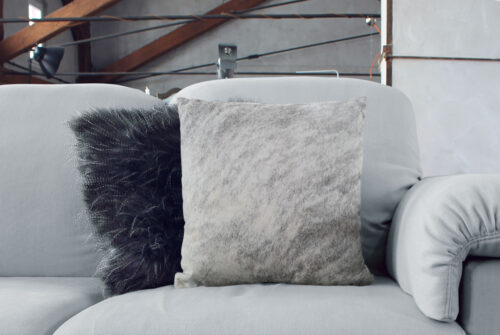 Brindle grey cushion with scandinavian fur pillow