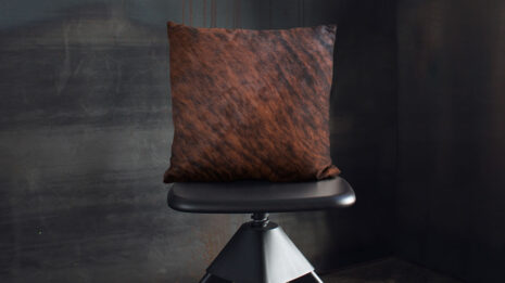 Brown Brindle Cowhide Cushion on Industrial Style Black Stool