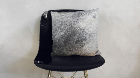 Salt and Pepper Cowhide Throw Pillow and fancy shiny chair