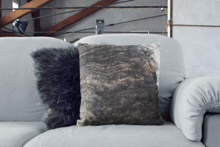 10-brindledark-50x50-06 Dark Brindle with reddish tones Cowhide Pillow and Scandinavian Fur Cushion