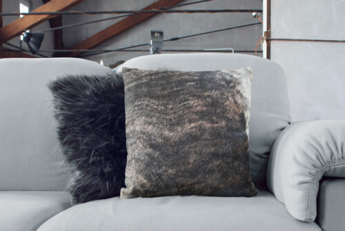 Dark Brindle with reddish tones Cowhide Pillow and Scandinavian Fur Cushion