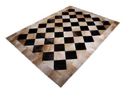 143+ beige and black cowhide patchwork rug in Squares