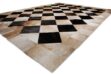 beige and black cowhide patchwork rug in Squares