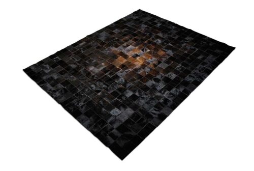 Brown and Black Patchwork Cowhide in Rug in Squares Design