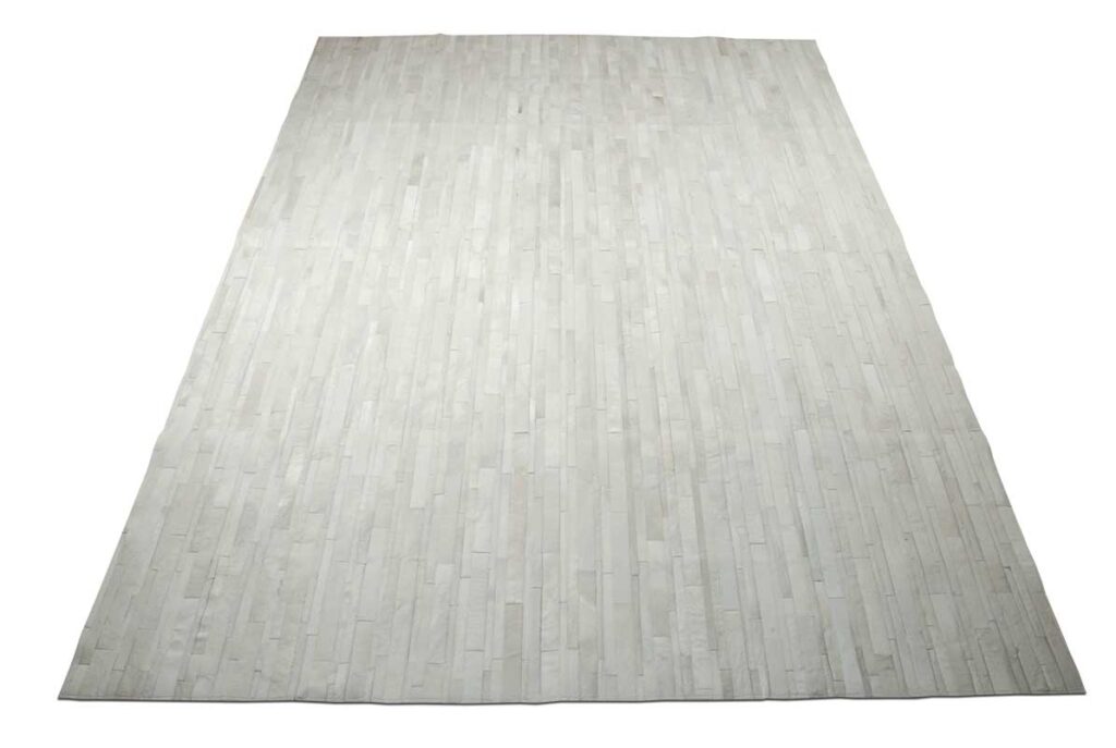 White Striped Patchwork Cowhide Rug | Shine Rugs