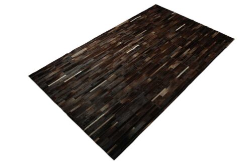 General view of our Dark Brown leather area rug in striped design General view of our Dark Brown leather area rug in striped design