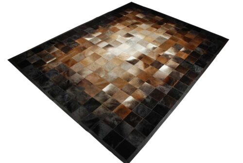 Square tiles brown, beige and black leather area rug designed in 8 inches squaresBrown, beige and black leather area rug