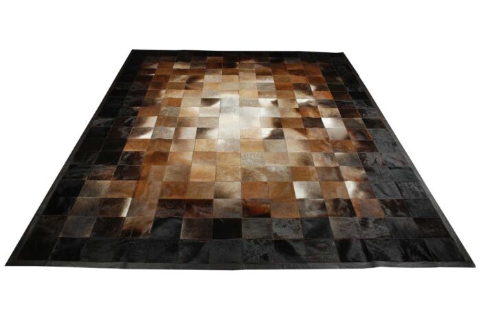Square tiles brown, beige and black leather area rug