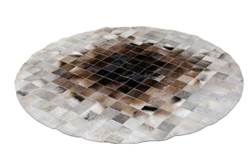 Round Gray and Brown gradient patchwork cowhide rug
