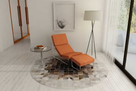 225+++++++++ Round Grey and Brown gradient patchwork cowhide rug in reading room