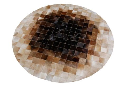Round Beige and Brown Leather Area Rug in 4 inches squares Squares