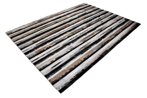Stripes beige and black with salt and pepper cowhide patchwork rug