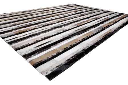 228++ Striped beige and black and white cowhide patchwork rug