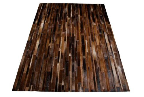 Striped brown patchwork cowhide rug
