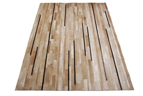 Beige and chocolate Patchwork Cowhide Rug Designed in stripes
