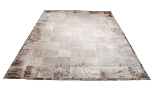 Gray brindle patchwork cowhide rug in squares