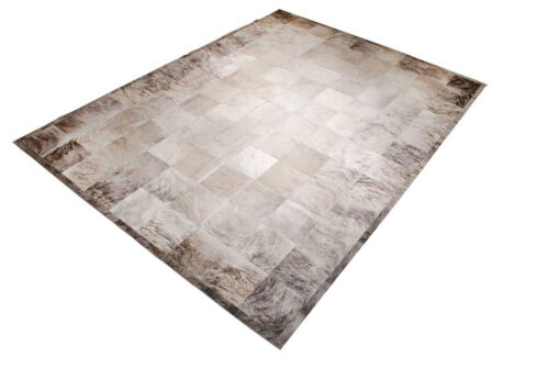 Gray brindle patchwork cowhide rug in squares