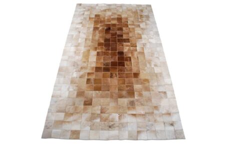 Beige and Brown Gradient Patchwork Cowhide Rug Squares Design Beige and Brown Gradient Patchwork Cowhide Rug Squares Design